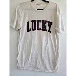 Mens Lucky Brand Medium T shirt  Soft Cotton Off White Blue Logo Tee M